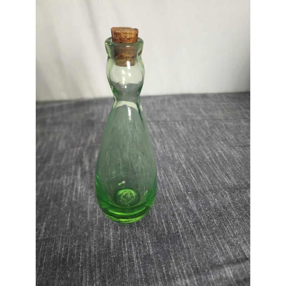 Antique Light Green Decanter/ Semi Round Torpedo Hand Blown Glass Bottle